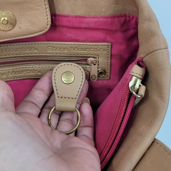 Stone Mountain Tan Genuine Leather Double Top Handle Handbag Buckle Neutral Boho - Picture 9 of 14